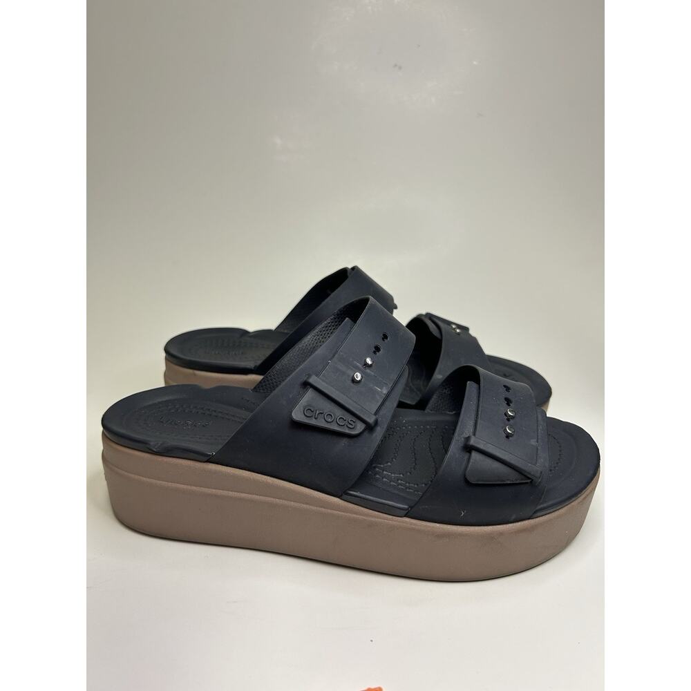 Crocs Brooklyn Sandals Women's 8 Black Straps Low Wedge Platform Comfort Summer